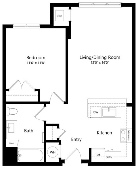 One Bedroom Floor Plan at Lexington Reserve Senior Apts in Portsmouth, VA